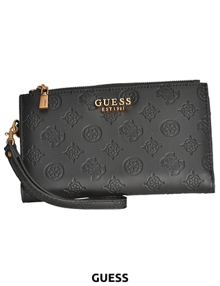 GUESS Portemonnaie «Laurel», 2 Fächer, mit Allover-Logo, schwarz