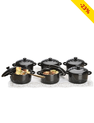 Mini-Bräter, 6er-Set, mit Deckeln, schwarz