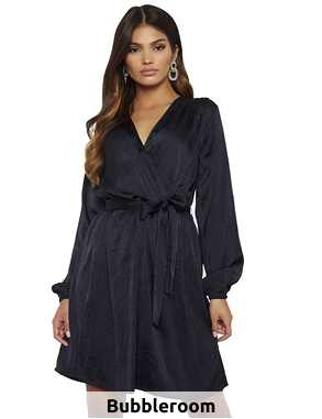 Kleid im Wickellook, dunkelblau