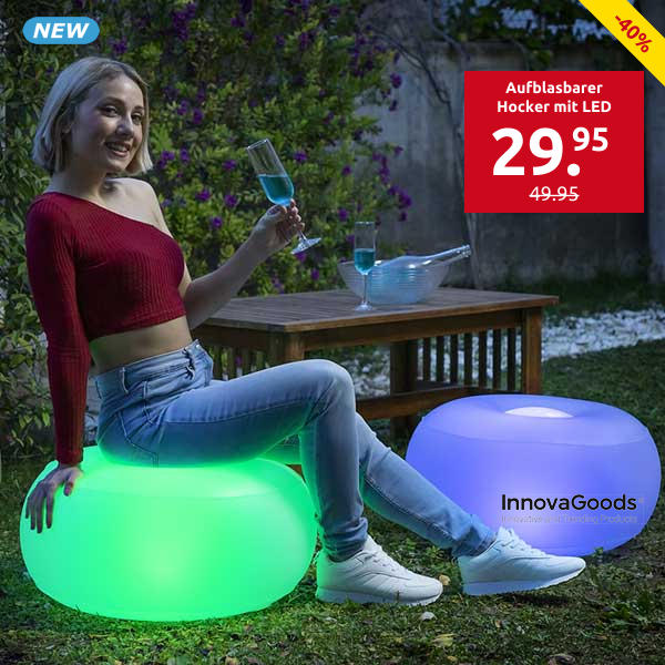 InnovaGoods aufblasbarer Hocker mit LED, inkl. Luftpumpe
