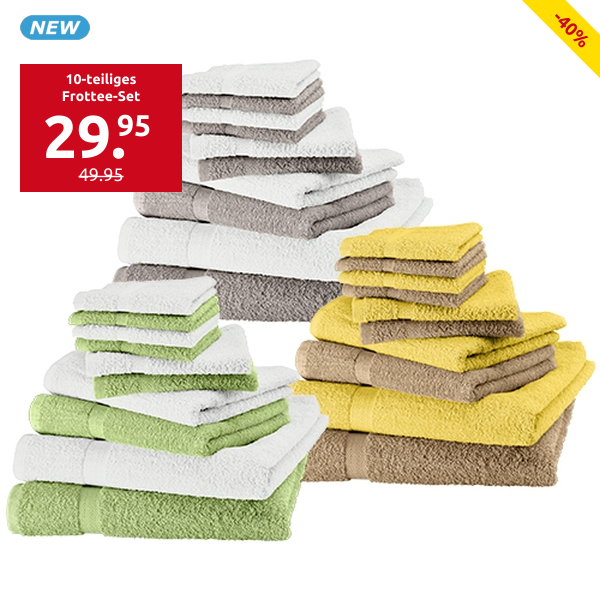 10-teiliges Frottee-Set, superflauschig, grau/weiss