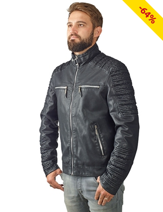 Herren-Jacke, in leicht geprägter Lederoptik, schwarz
