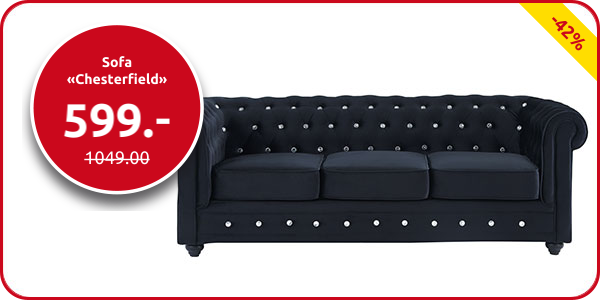 Sofa «Chesterfield», schwarz mit Strass