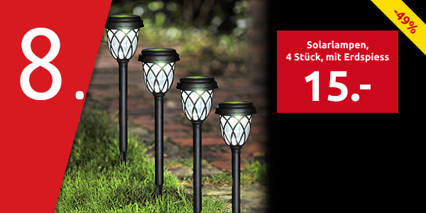 Solarlampen, weisse LEDs, 4 Stück, mit Erdspiess