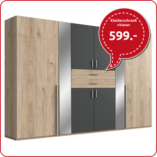Kleiderschrank «Vana», B 270 cm, Dekor eiche/schwarz