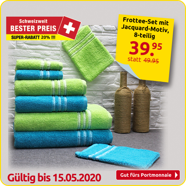 Frottee-Set mit Jacquard-Motiv, 8-teilig, türkis/grün