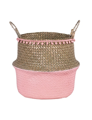 Korb mit Pompons, rosa