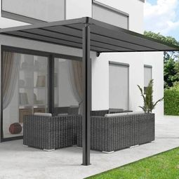 Pergola-Markise 3,94x2,94 Stoff uni anthrazit Gestell RAL 9011 graphitschwarz inkl.Motor,Fernbedienung und LED Beleuchtung