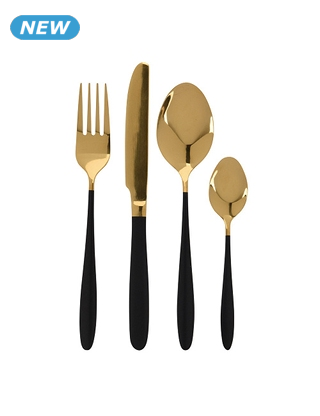 Besteckset, 16 Teile, 4 Personnen, goldfarben/schwarz