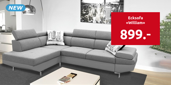 Ecksofa «William», 266 x 195 x H 82/92, grau