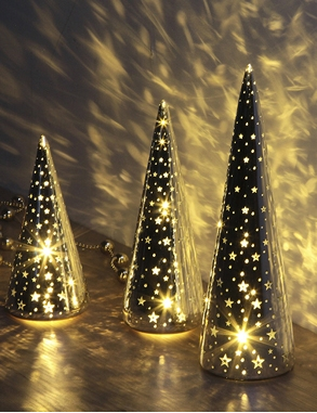 Glaskegel «Stern» mit LED, 3er-Set