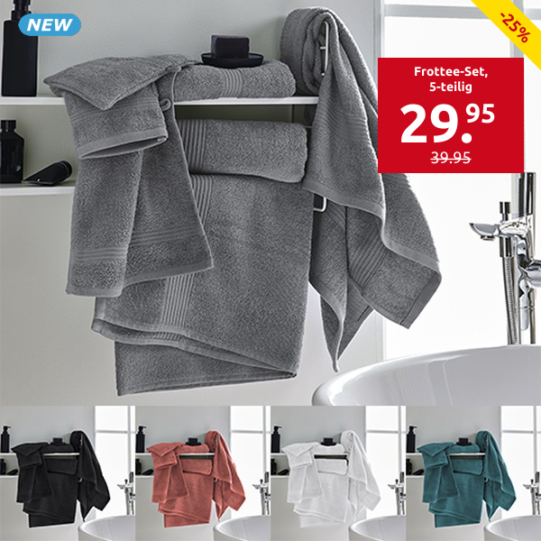 Frottee-Set, 5-teilig, grau