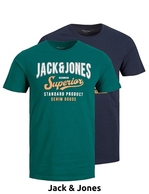 JACK&JONES T-Shirts, 2er-Pack, grün + blau