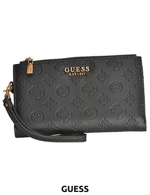 GUESS Portemonnaie «Laurel», 2 Fächer, mit Allover-Logo, schwarz