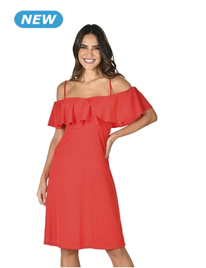 Kleid mit Volant-Dekolleté, rot