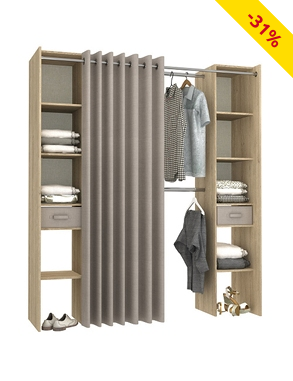 Kleiderschrank dressing «Rado» mit Vorhang, Dekor Eiche