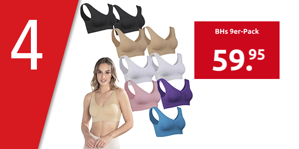 BHs 9er-Pack, 2 x schwarz, 2 x weiss, 2 x beige, 1 x hellrosa, 1 x blau, 1 x lila