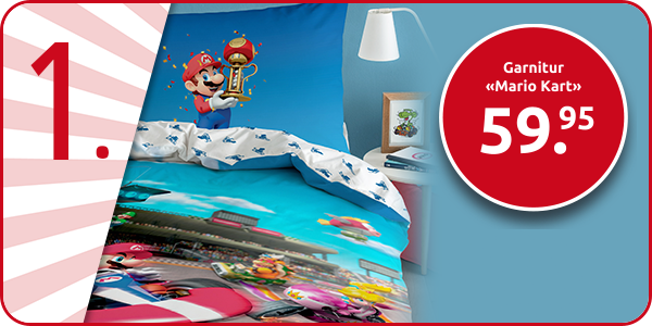 Garnitur «Mario Kart», Duvetanzug 160 x 210 cm + Pfulmenanzug 65 x 100 cm