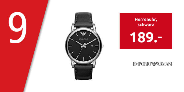 EMPORIO ARMANI Herrenuhr, mit Datumsanzeige und Leuchtzeiger, schwarz