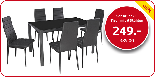 Set «Black», 1 Tisch mit 6 Stühlen