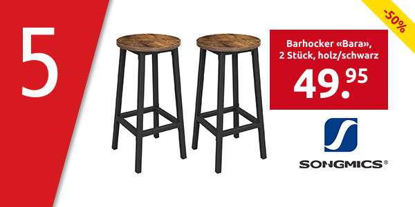 SONGMICS Barhocker «Bara», 2 Stück, Ø 32 cm x H 65 cm, holz/schwarz