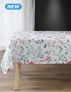 Tischtuch «Florantine», 140 x 240 cm, weiss, mit grünem/rosa Muster