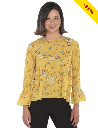 Volant-Bluse, gelb geblümt