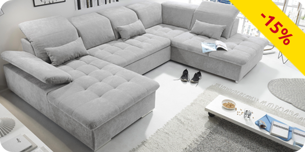 Wohnlandschaft «Wayne», 340 x 188/240 cm, grau