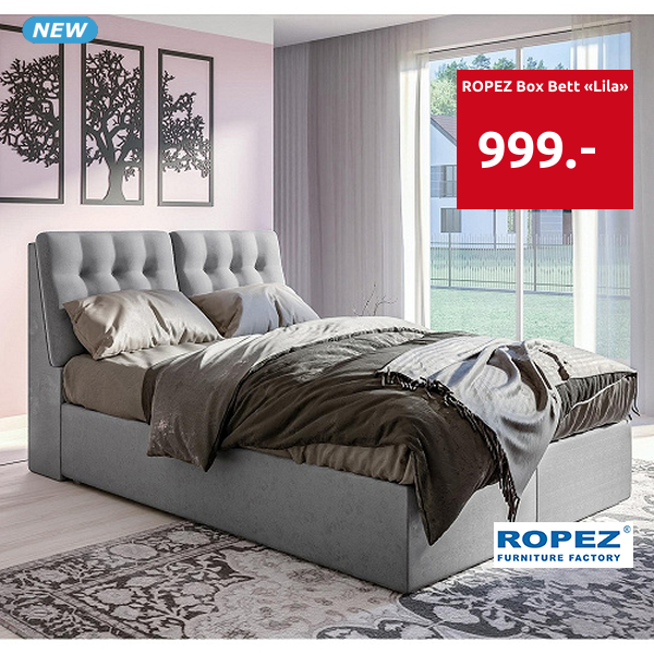 ROPEZ Box Bett «Lila», 160 x 200 cm, hellgrau