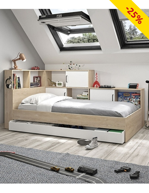 Funktionsbett «Mael», 90 x 200 cm,  Dekor eiche/weiss