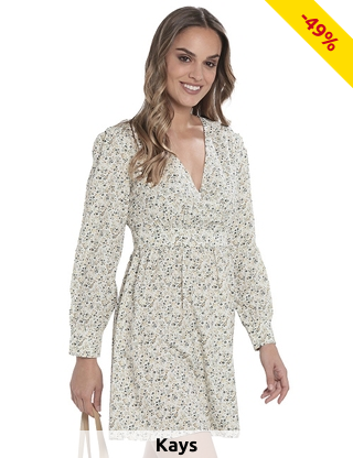 Kleid mit Puffärmel, weiss geblümt