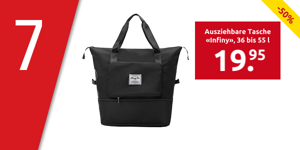 Ausziehbare Tasche «Infiny», 36 bis 55 l, schwarz