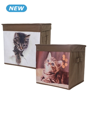 Boxen «Katze», 2er-Set, mit Deckel, 25,5 x 25,5 x 25,5 cm, braun