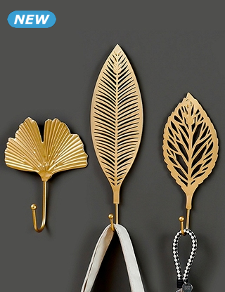 Wandhaken «Leaves», 3er-Set, goldfarben