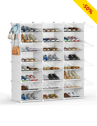 Schuhschrank, B 127 x H 126 x T 32 cm, 48 Paar Schuhe, weiss