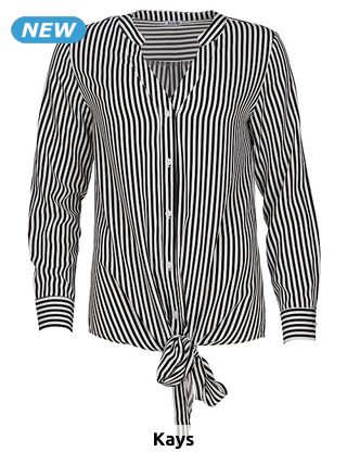 Bluse mit Bindeband am Saum, schwarz gestreift