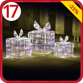 Geschenk-Deko, 3 Stück mit 90 bunten LEDs