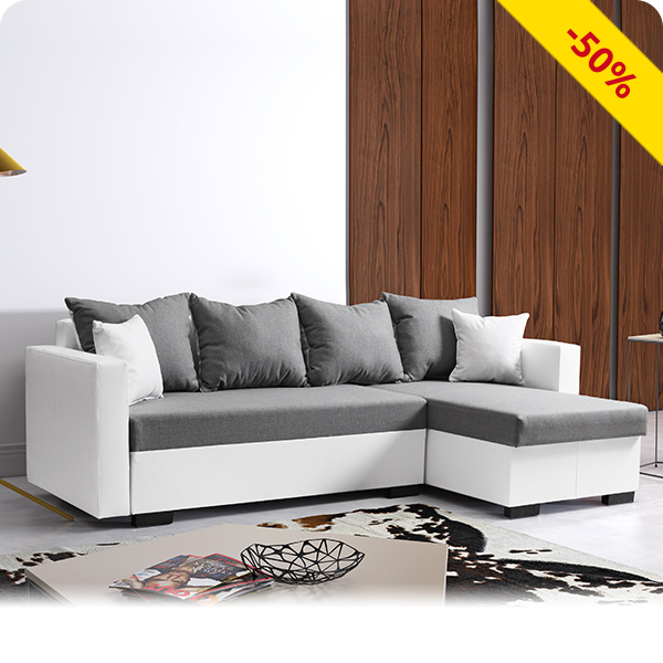 Ecksofa «Marty», weiss/grau