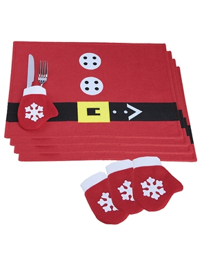 4er-Tischset «Weihnachten», mit Handschuhen fürs Besteck