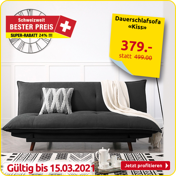 Dauerschlafsofa «Kiss», Stoffbezug anthrazit