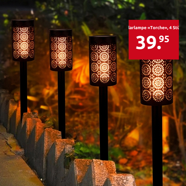 Solarlampe «Torche», 4 Stück, mit Erdspiess