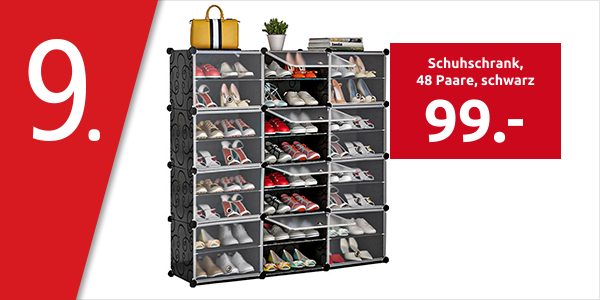 Schuhschrank, L 127 x H 126 x T 32 cm, 48 Paare, schwarz