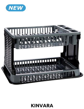 KINVARA Geschirrabtropfgestell, 2 Etagen, schwarz/grau