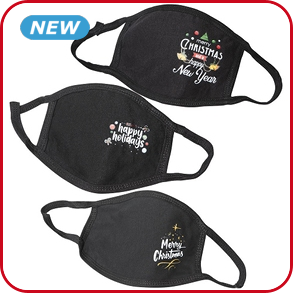 Mund-Nasen-Schutz aus Stoff, 3er-Set, schwarz/bedruckt Weihnachten