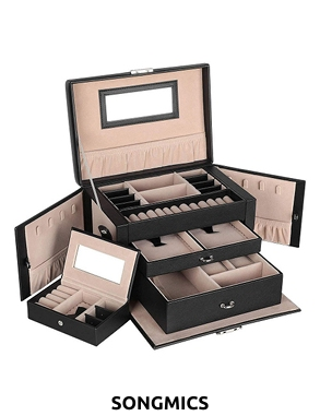 SONGMICS Schmuckkoffer, verschliessbar, 26 x 17 x 18 cm, inkl. Reiseschatulle, schwarz