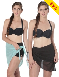 Pareo, 2er-Pack, schwarz + türkis, 190 x 50 cm