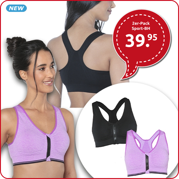 2er-Pack Sport-BH, schwarz + rosa