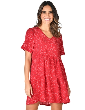 Kleid, rot/weiss bedruckt