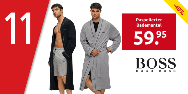 HUGO BOSS Paspelierter Bademantel, gesticktes Logo, grau