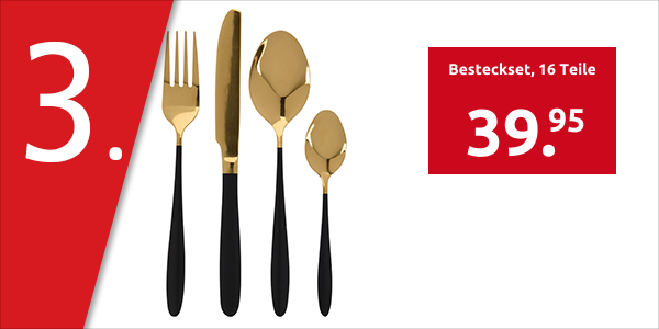 Besteckset, 16 Teile, 4 Personnen, goldfarben/schwarz